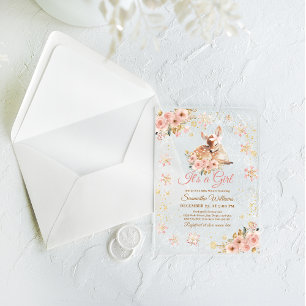 Pink Winter Dei a Girl Baby Dusche Acryleinladungen