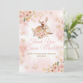 Pink Winter Dei a Girl Baby Dusche Dankeskarte (Stehend Vorderseite)