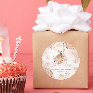 Pink Winter Dei a Girl Baby Dusche Runder Aufkleber