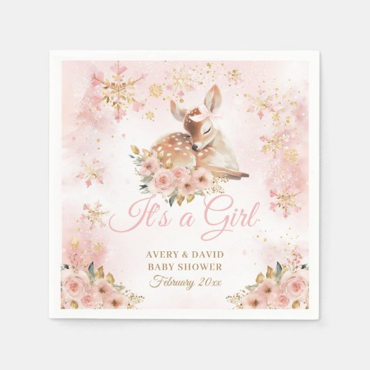 Pink Winter Dei a Girl Baby Dusche Serviette (Vorderseite)