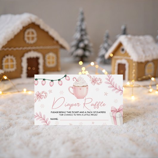 Pink Winter Diaper Raffle Ticket Begleitkarte