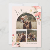 Pink Winter Floral Arch Merry Six Foto Weihnachten (Vorderseite)