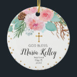 Pink Winter Floral Personalisiert Girl Taufe Keramik Ornament<br><div class="desc">Rosa Winter Personalisiert Girl Taufe</div>