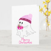 Pink Winter Ghost Frohe Weihnachten Karte (Gelbe Blume)