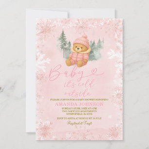 Pink Winter Girl Bear Baby Es ist kalt draußen Einladung