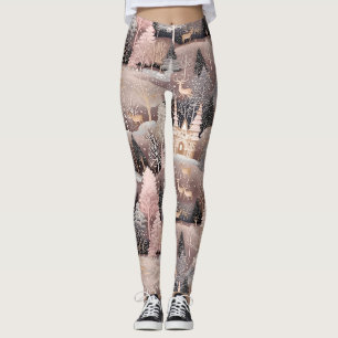 Pink Winter Hirsch Fantasy Schloss Landschaft (4) Leggings
