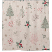Pink Winter - Holly Leaves, Pine Tree, Snowflakes Duschvorhang (Vorderseite)