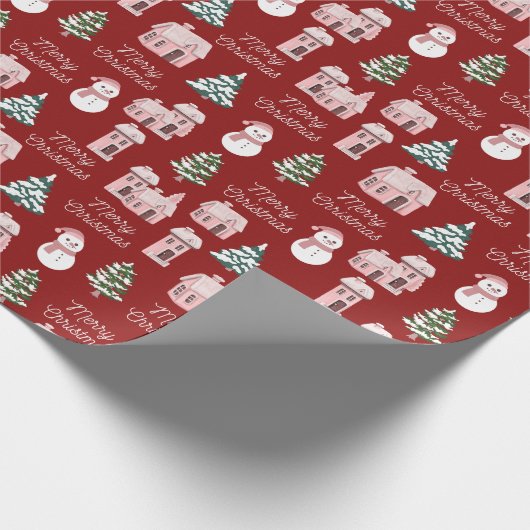 Pink Winter Hütte Pine Trees Weihnachten Geschenkpapier (Ecke)