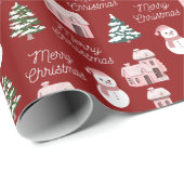 Pink Winter Hütte Pine Trees Weihnachten Geschenkpapier (Rolleneckpunkt)