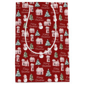 Pink Winter Hütte Pine Trees Weihnachten Mittlere Geschenktüte (Vorderseite)