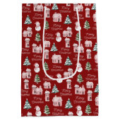 Pink Winter Hütte Pine Trees Weihnachten Mittlere Geschenktüte (Rückseite)