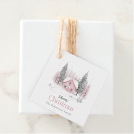 Pink Winter Hütte Weihnachten Geschenkanhänger