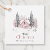 Pink Winter Hütte Weihnachten Geschenkanhänger (Vorderseite)