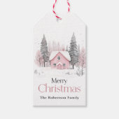 Pink Winter Hütte Weihnachten Geschenkanhänger (Vorderseite)