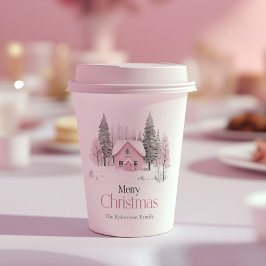 Pink Winter Hütte Weihnachten Pappbecher