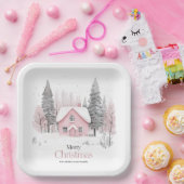 Pink Winter Hütte Weihnachten Pappteller (Party)