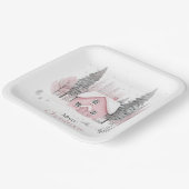 Pink Winter Hütte Weihnachten Pappteller (Gewinkelt)