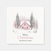 Pink Winter Hütte Weihnachten Serviette (Vorderseite)