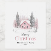 Pink Winter Hütte Weihnachten Weinetikett (Einzelnes Label)