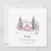 Pink Winter Hütte Weihnachtsgrüße Einladung (Vorderseite)