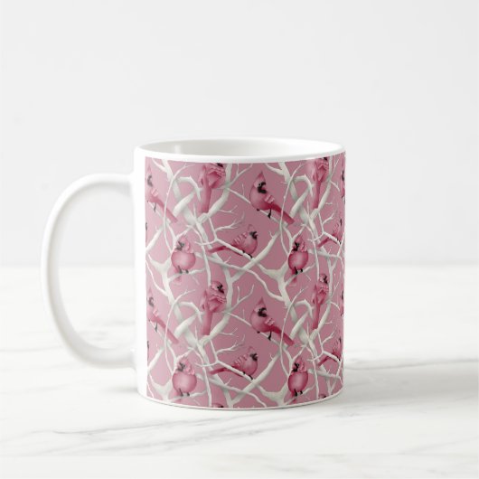 Pink Winter Kardinal Birds Muster Kaffeetasse (Links)