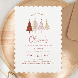 Pink Winter Onderland Girl 1. Geburtstag Einladung