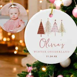 Pink Winter Onderland Girl 1. Geburtstag Keramik Ornament