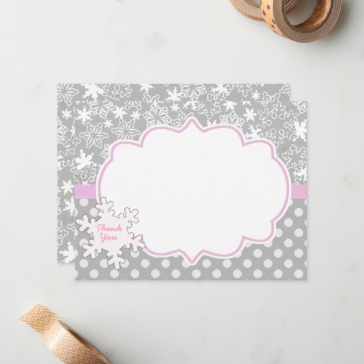 Pink WInter Onderland Wonderland Danke Karte (Vorderseite/Rückseite Beispiel)
