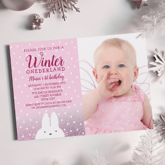 Pink Winter ONEderland 1. Geburtstag Foto Einladung