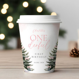 Pink Winter Onederland 1st Birthday Pappbecher