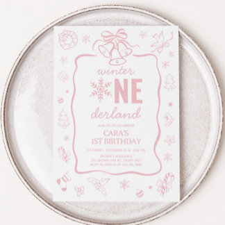 Pink Winter Onederland Birthday Party  Einladung