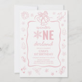 Pink Winter Onederland Birthday Party Einladung (Vorderseite)