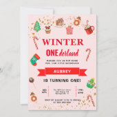 Pink Winter Onederland Erster Geburtstag Einladung (Vorderseite)