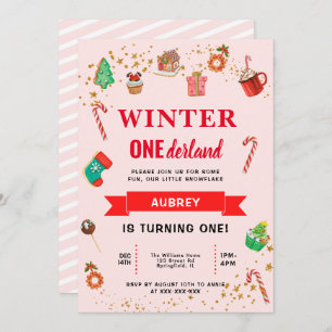 Pink Winter Onederland Erster Geburtstag Einladung