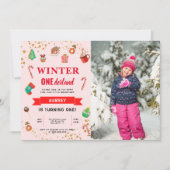 Pink Winter Onederland Erster Geburtstag Einladung (Vorderseite)