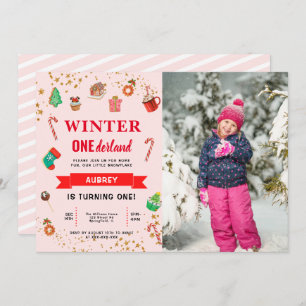 Pink Winter Onederland Erster Geburtstag Einladung