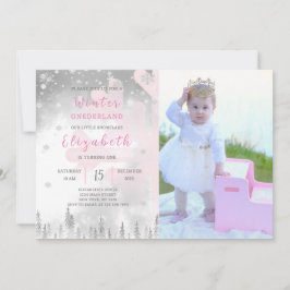 Pink Winter Onederland Geburtstags Einladung Foto