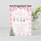 Pink Winter Onederland Girl Nutcracker Birthday  Einladung (Stehend Vorderseite)