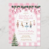 Pink Winter Onederland Girl Nutcracker Birthday  Einladung (Vorne/Hinten)