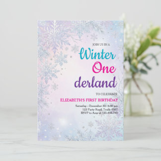 Pink Winter Onederland Silver Glitter 1st Birthday Einladung