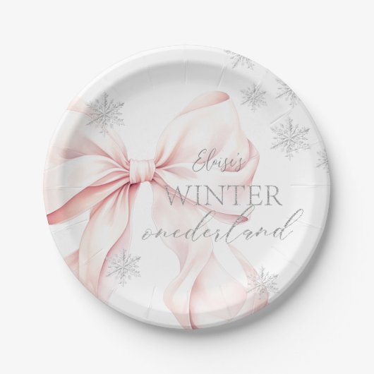 Pink Winter Onederland Silver Glitzer 1. Geburtsta Pappteller (Vorderseite)