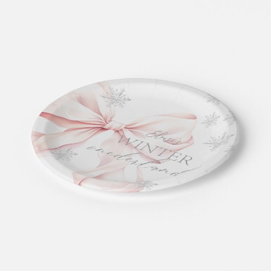 Pink Winter Onederland Silver Glitzer 1. Geburtsta Pappteller (Schrägansicht)