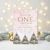 Pink Winter Onederland Snowflake 1st Birthday Girl Einladung