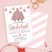 Pink Winter Onederland Weihnachtsbaumen Geburtstag Einladung
