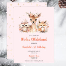 Pink Winter Onederland Woodland Birthday