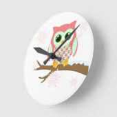 Pink winter owl runde wanduhr (Winkel)