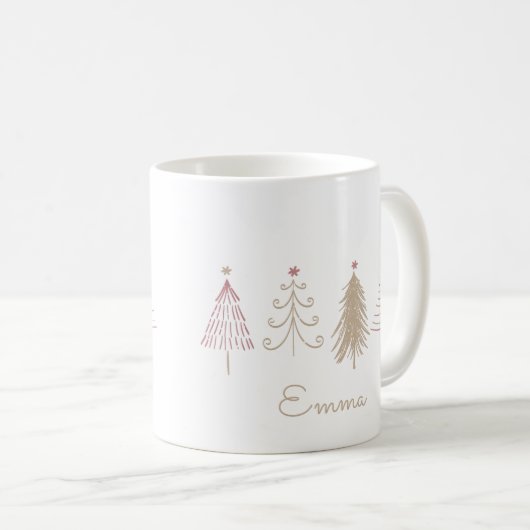 Pink Winter Pines Whimsisches Weihnachtsfest Tasse (VorderseiteRechts)