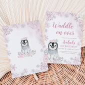 Pink Winter Pinguin Geburtstagsparty Einladung
