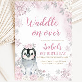 Pink Winter Pinguin Geburtstagsparty Einladung
