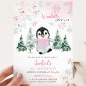 Pink Winter Pinguin Geburtstagsparty Einladung